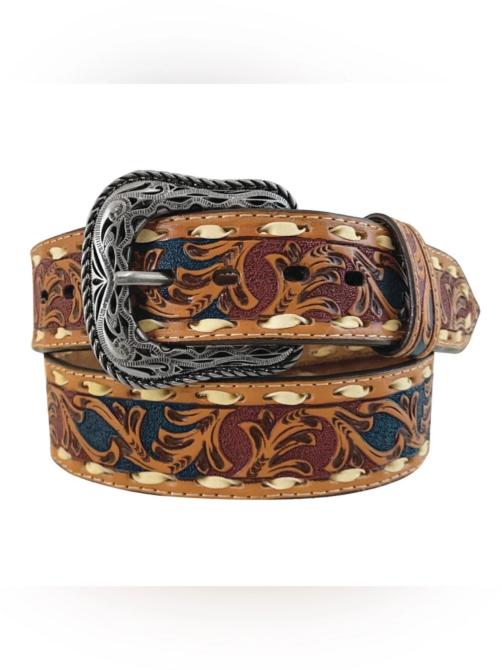$130 NWT ROPER BELT FLORAL TOOLED HAND PAINTED GENUINE LEATHER Size 32